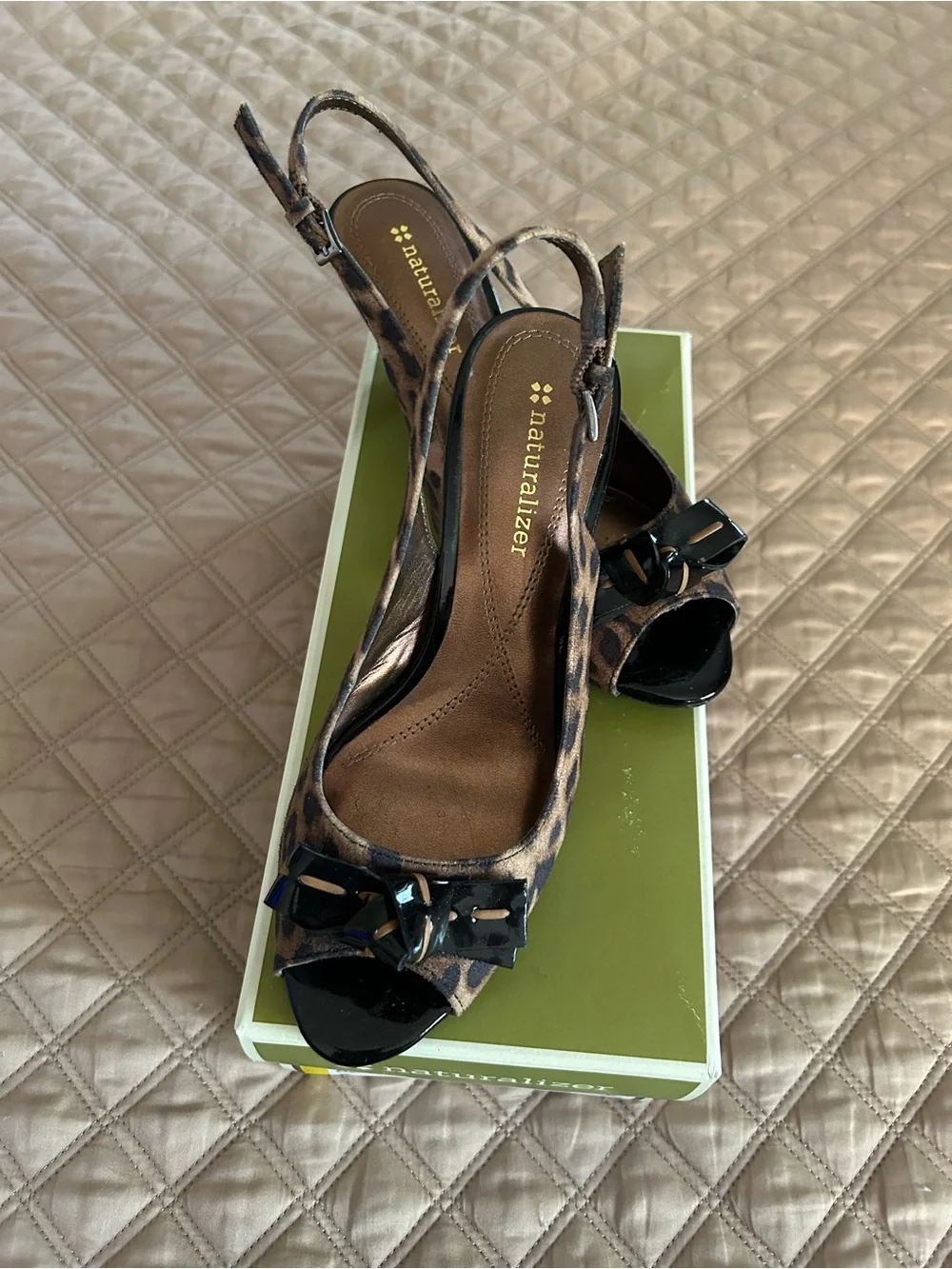 Naturalizer Leopard-Print Slingback Peep-Toe Heels - Brown/Black